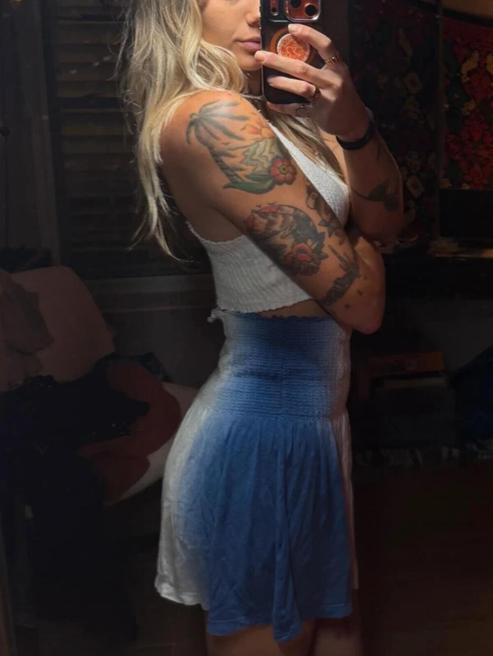 Lucky Brand Blue and White Tie-Dye High-waisted Mini Flowy Skirt